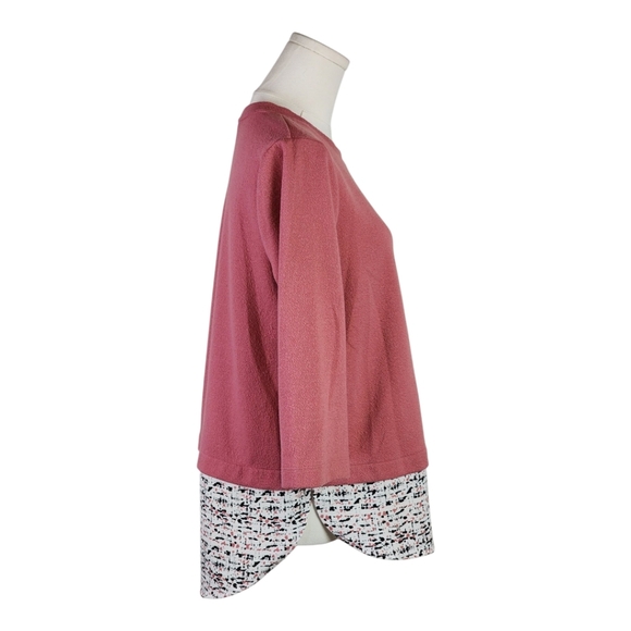 APT. 9 Pink Layered Look Sweater Top Small 3/4 Sleeve High Low Hem Blouse - Picture 5 of 7